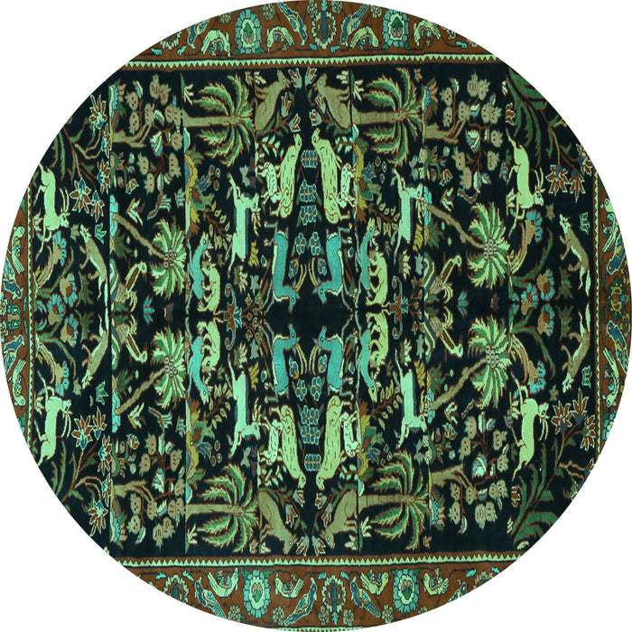 Round Machine Washable Animal Turquoise Traditional Area Rugs, wshtr1920turq