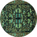 Round Machine Washable Animal Turquoise Traditional Area Rugs, wshtr1920turq