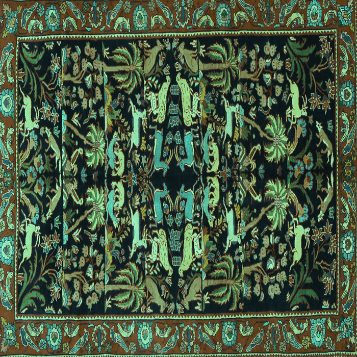 Square Machine Washable Animal Turquoise Traditional Area Rugs, wshtr1920turq