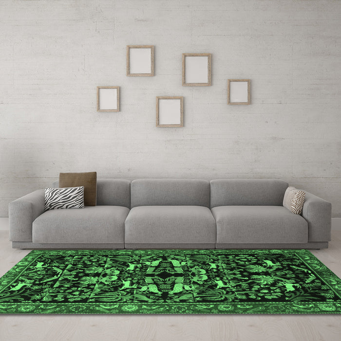 Machine Washable Animal Emerald Green Traditional Area Rugs in a Living Room,, wshtr1920emgrn