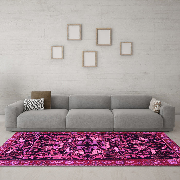 Machine Washable Animal Pink Traditional Rug in a Living Room, wshtr1920pnk