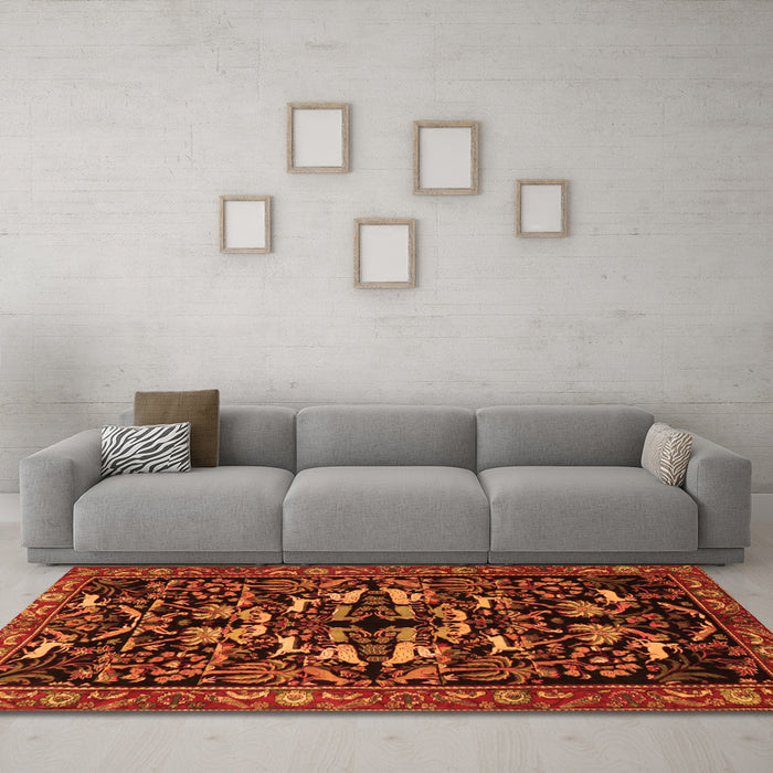 Machine Washable Animal Orange Traditional Area Rugs in a Living Room, wshtr1920org