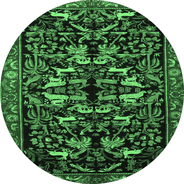 Round Machine Washable Animal Emerald Green Traditional Area Rugs, wshtr1920emgrn