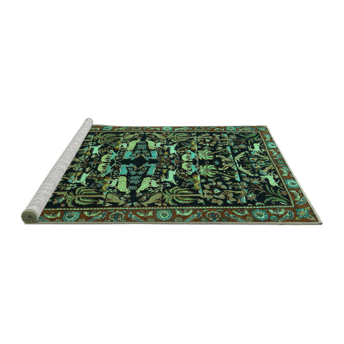 Sideview of Machine Washable Animal Turquoise Traditional Area Rugs, wshtr1920turq