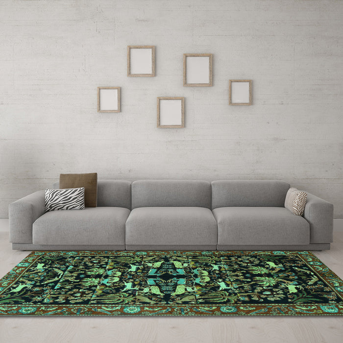 Machine Washable Animal Turquoise Traditional Area Rugs in a Living Room,, wshtr1920turq