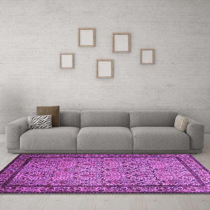 Machine Washable Persian Purple Traditional Area Rugs in a Living Room, wshtr1921pur