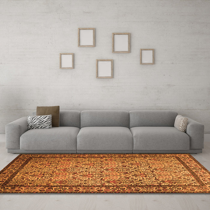 Machine Washable Persian Orange Traditional Area Rugs in a Living Room, wshtr1921org