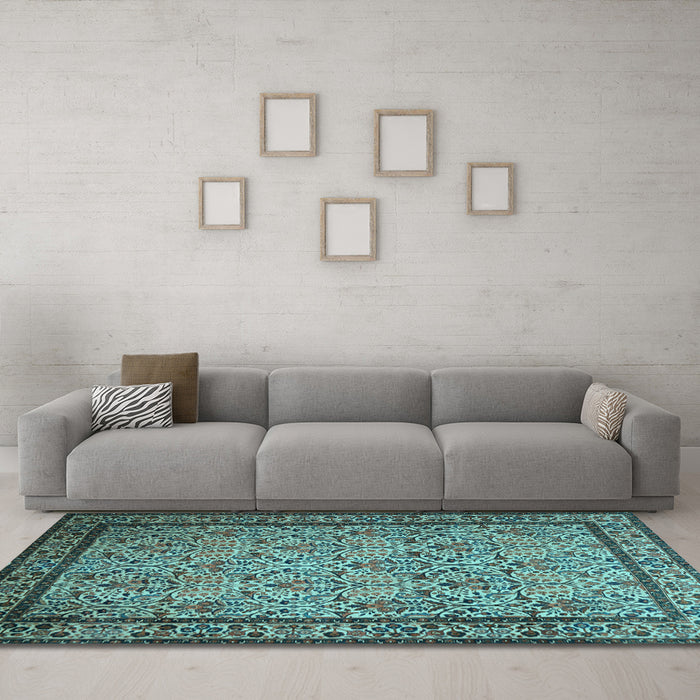 Machine Washable Persian Light Blue Traditional Rug in a Living Room, wshtr1921lblu