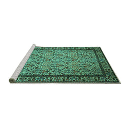 Sideview of Machine Washable Persian Turquoise Traditional Area Rugs, wshtr1921turq