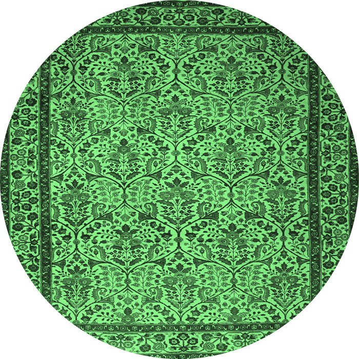 Round Machine Washable Persian Emerald Green Traditional Area Rugs, wshtr1921emgrn