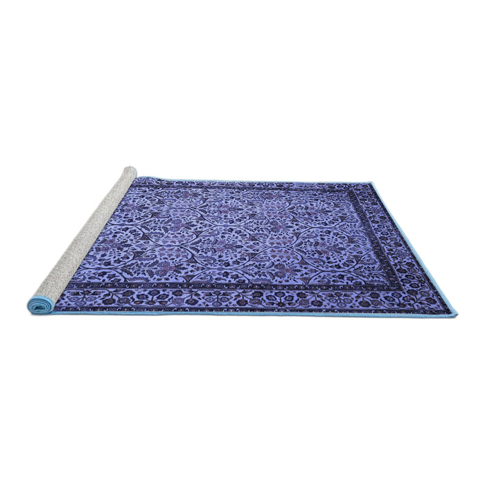 Sideview of Machine Washable Persian Blue Traditional Rug, wshtr1921blu