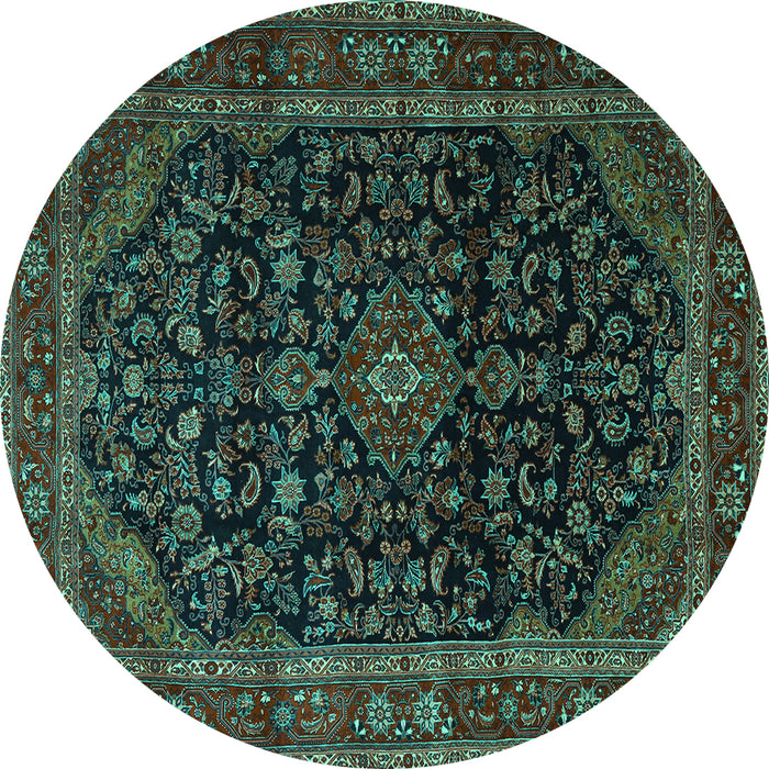 Round Persian Turquoise Traditional Rug, tr1922turq