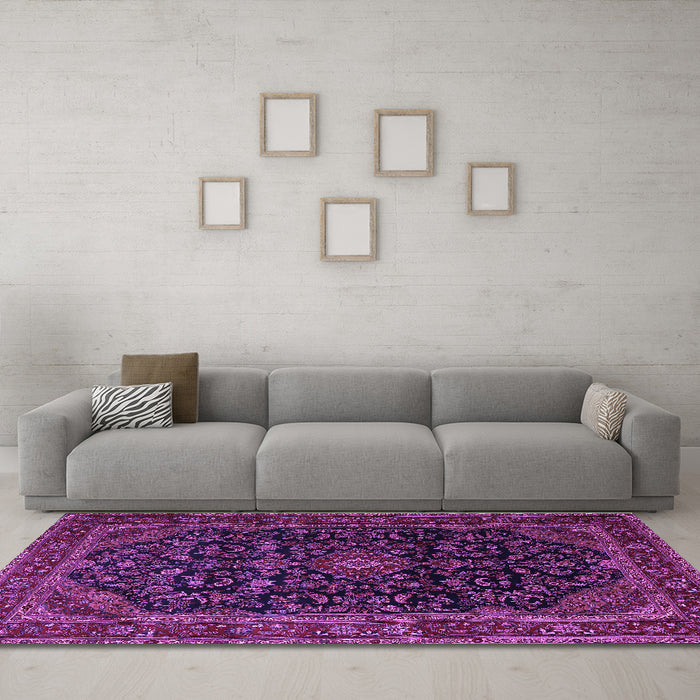 Machine Washable Persian Purple Traditional Area Rugs in a Living Room, wshtr1922pur