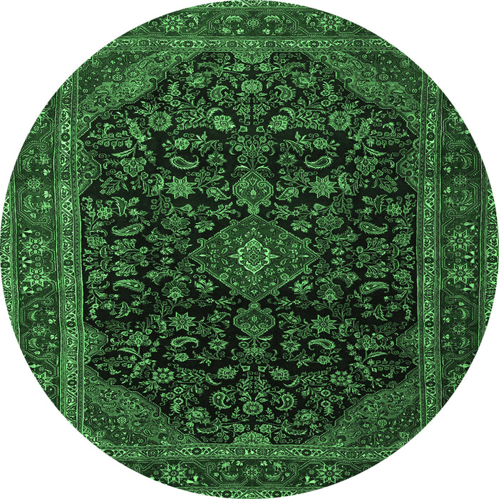 Round Machine Washable Persian Emerald Green Traditional Area Rugs, wshtr1922emgrn