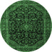 Round Machine Washable Persian Emerald Green Traditional Area Rugs, wshtr1922emgrn