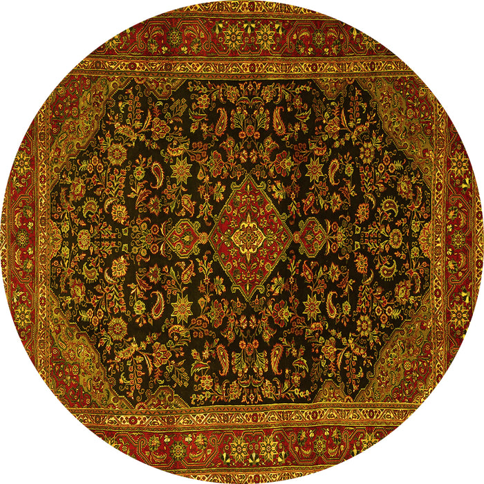 Round Persian Yellow Traditional Rug, tr1922yw