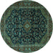 Round Machine Washable Persian Turquoise Traditional Area Rugs, wshtr1922turq