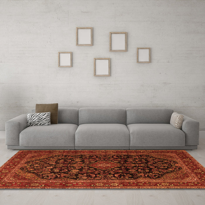Machine Washable Persian Orange Traditional Area Rugs in a Living Room, wshtr1922org