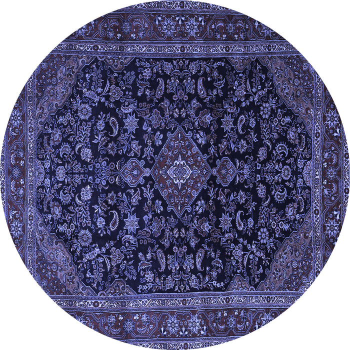 Round Machine Washable Persian Blue Traditional Rug, wshtr1922blu