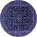 Round Machine Washable Persian Blue Traditional Rug, wshtr1922blu