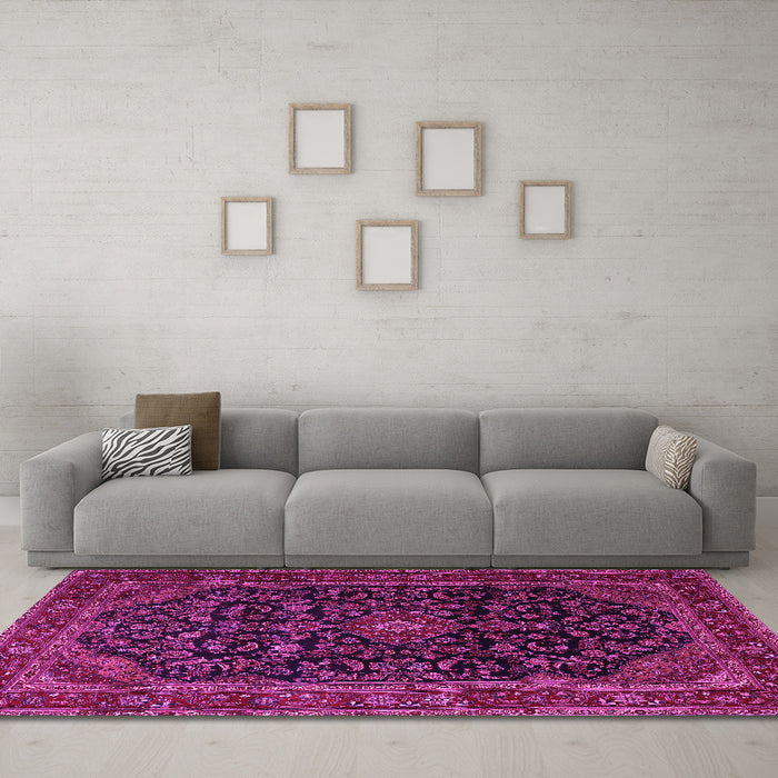 Machine Washable Persian Pink Traditional Rug in a Living Room, wshtr1922pnk