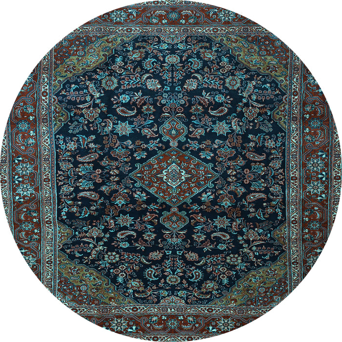 Round Machine Washable Persian Light Blue Traditional Rug, wshtr1922lblu