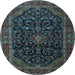 Round Machine Washable Persian Light Blue Traditional Rug, wshtr1922lblu