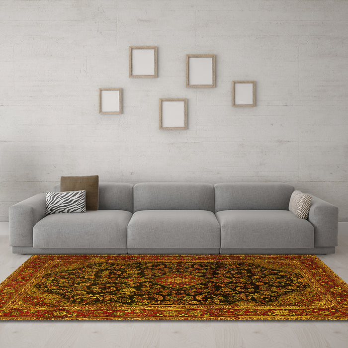 Machine Washable Persian Yellow Traditional Rug in a Living Room, wshtr1922yw