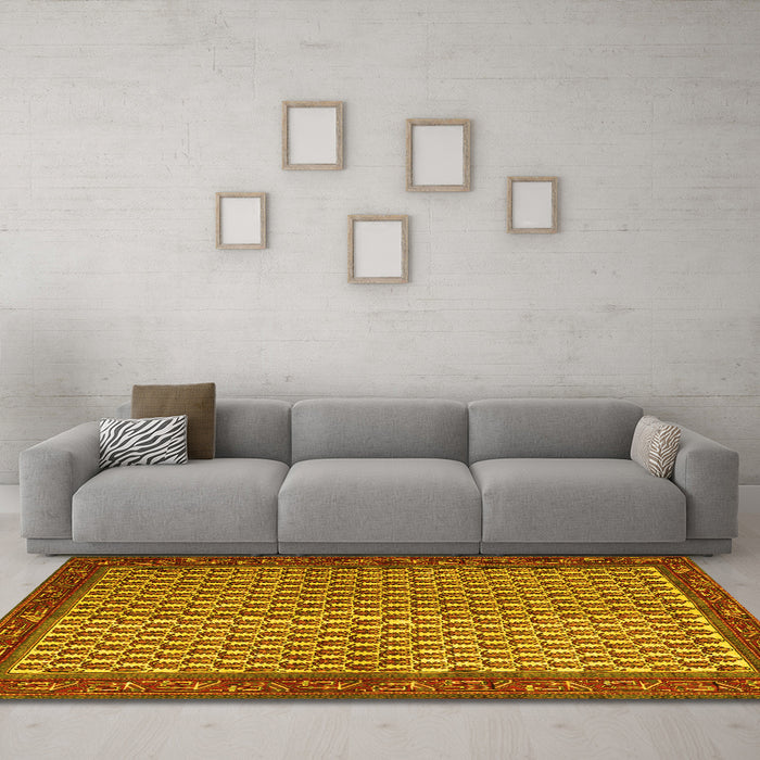 Machine Washable Persian Yellow Traditional Rug in a Living Room, wshtr1923yw