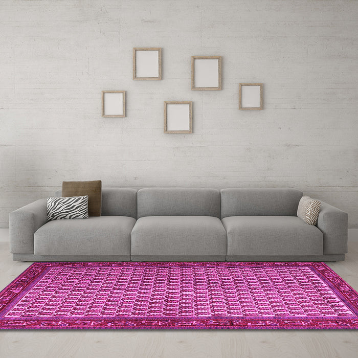 Machine Washable Persian Pink Traditional Rug in a Living Room, wshtr1923pnk