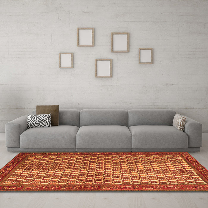 Machine Washable Persian Orange Traditional Area Rugs in a Living Room, wshtr1923org
