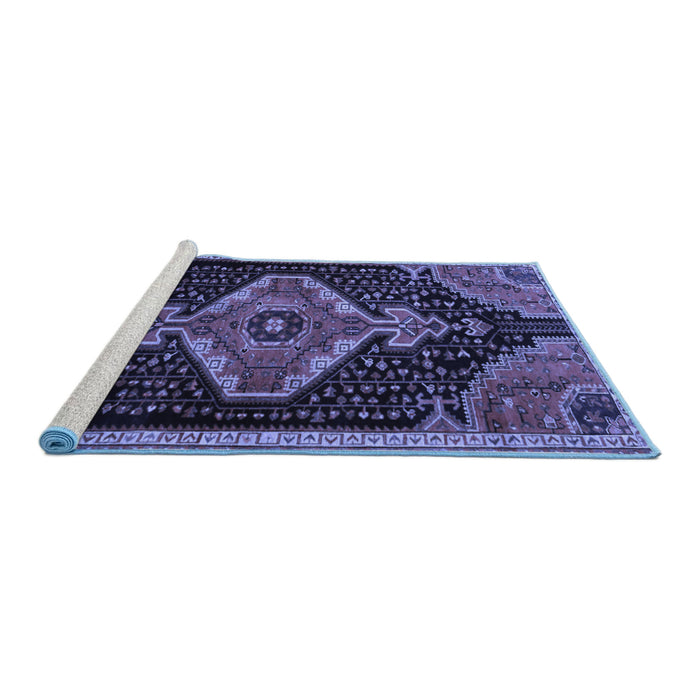 Sideview of Machine Washable Persian Blue Traditional Rug, wshtr1924blu