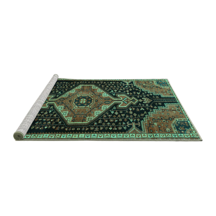 Sideview of Machine Washable Persian Turquoise Traditional Area Rugs, wshtr1924turq