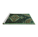 Sideview of Machine Washable Persian Turquoise Traditional Area Rugs, wshtr1924turq