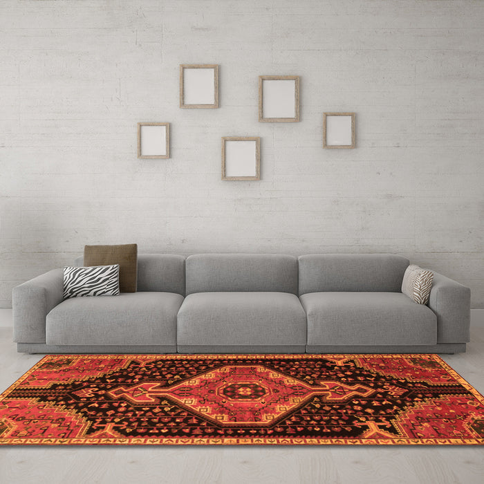 Machine Washable Persian Orange Traditional Area Rugs in a Living Room, wshtr1924org