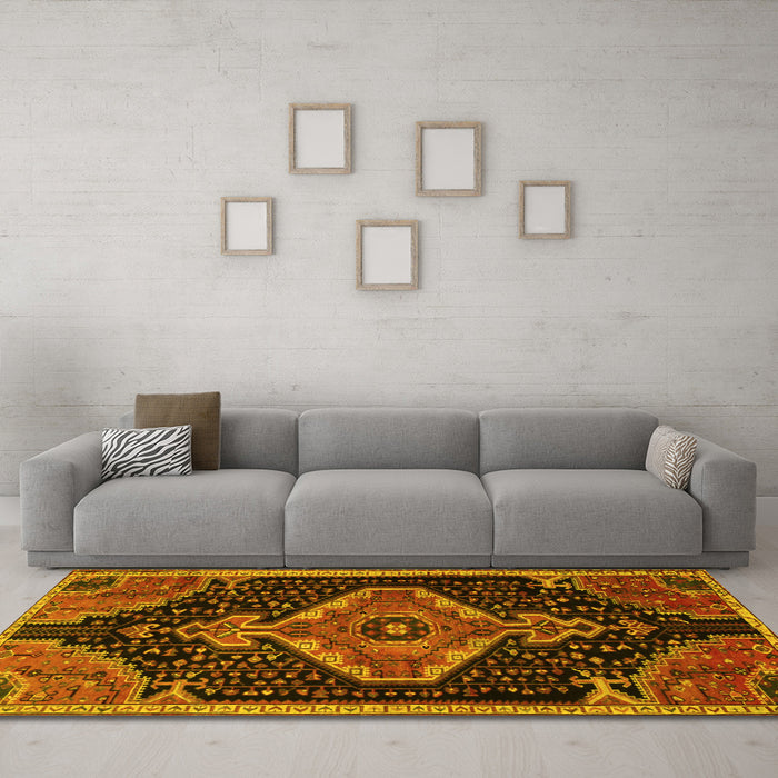 Machine Washable Persian Yellow Traditional Rug in a Living Room, wshtr1924yw