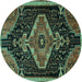 Round Persian Turquoise Traditional Rug, tr1924turq