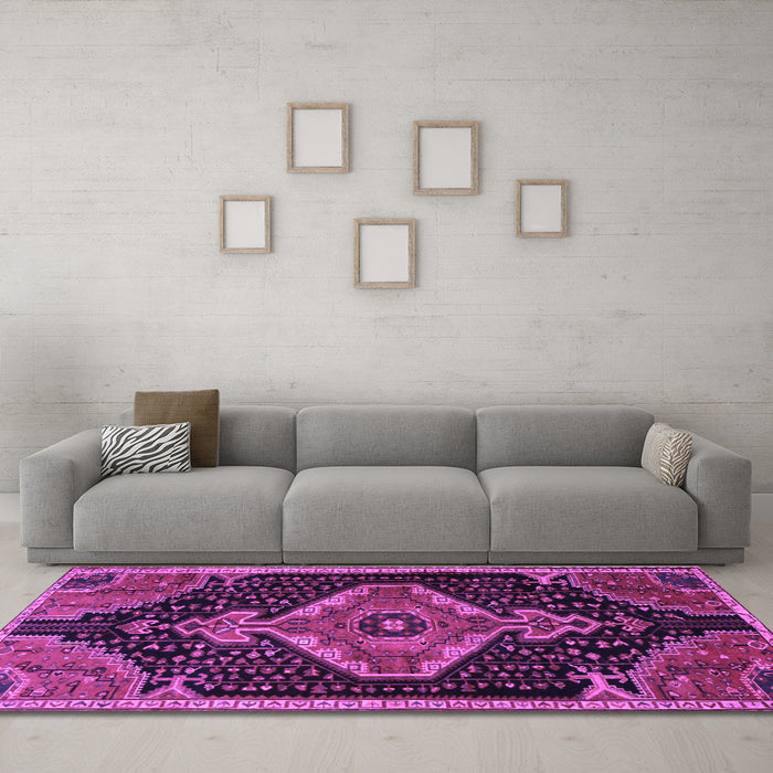 Machine Washable Persian Purple Traditional Area Rugs in a Living Room, wshtr1924pur