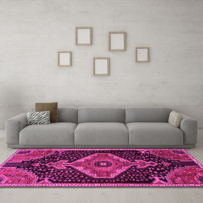 Machine Washable Persian Pink Traditional Rug in a Living Room, wshtr1924pnk