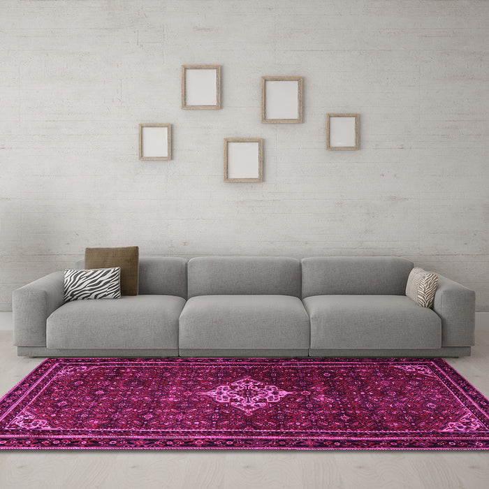 Machine Washable Persian Pink Traditional Rug in a Living Room, wshtr1925pnk