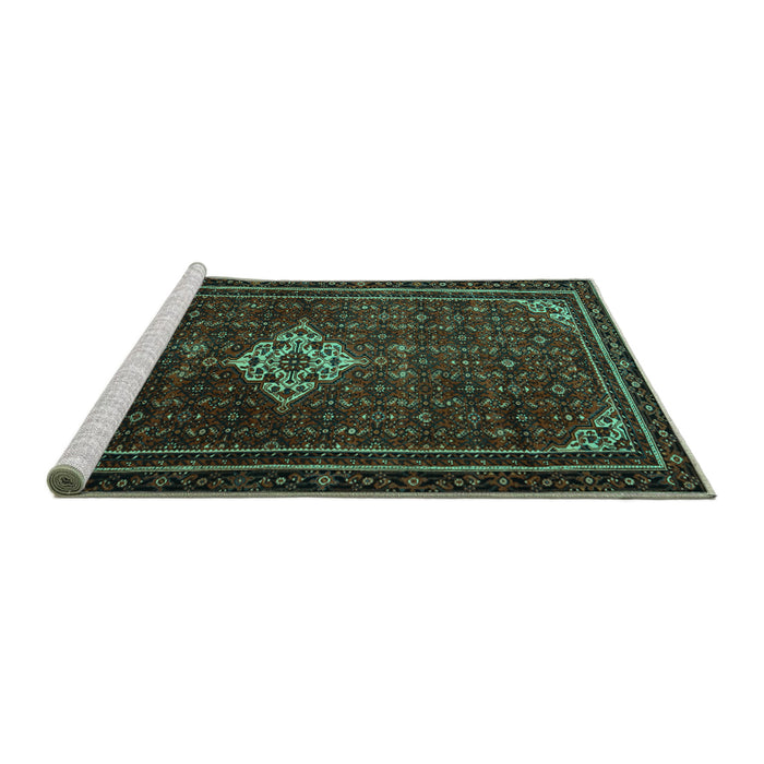 Sideview of Machine Washable Persian Turquoise Traditional Area Rugs, wshtr1925turq
