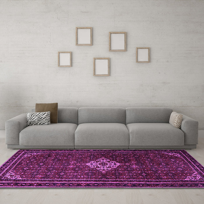 Machine Washable Persian Purple Traditional Area Rugs in a Living Room, wshtr1925pur