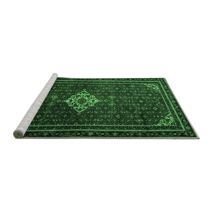 Sideview of Machine Washable Persian Emerald Green Traditional Area Rugs, wshtr1925emgrn