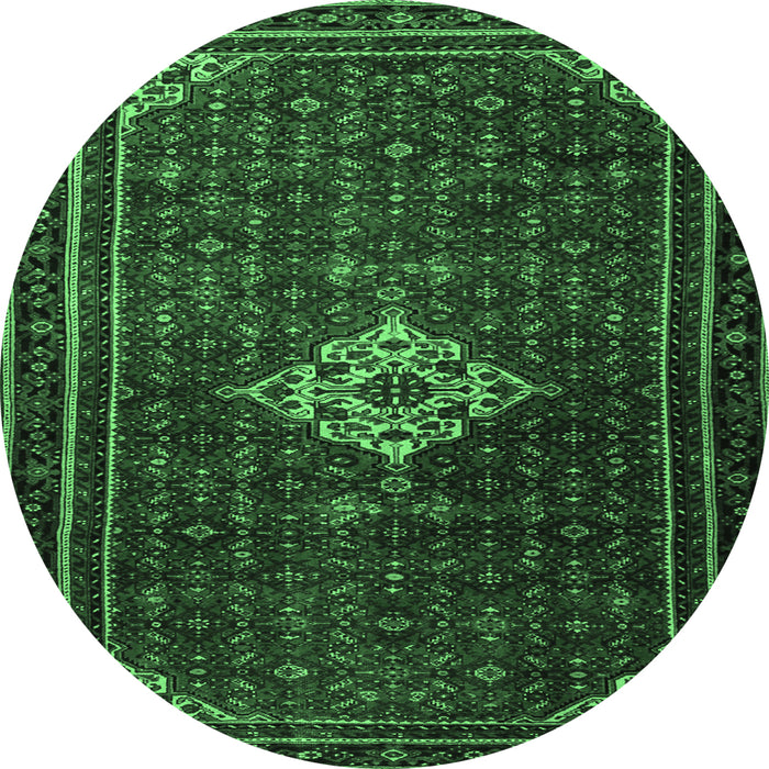 Round Machine Washable Persian Emerald Green Traditional Area Rugs, wshtr1925emgrn