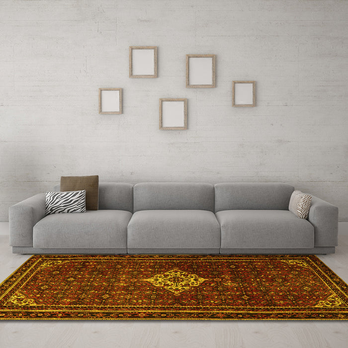 Machine Washable Persian Yellow Traditional Rug in a Living Room, wshtr1925yw