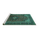 Sideview of Machine Washable Persian Turquoise Traditional Area Rugs, wshtr1926turq