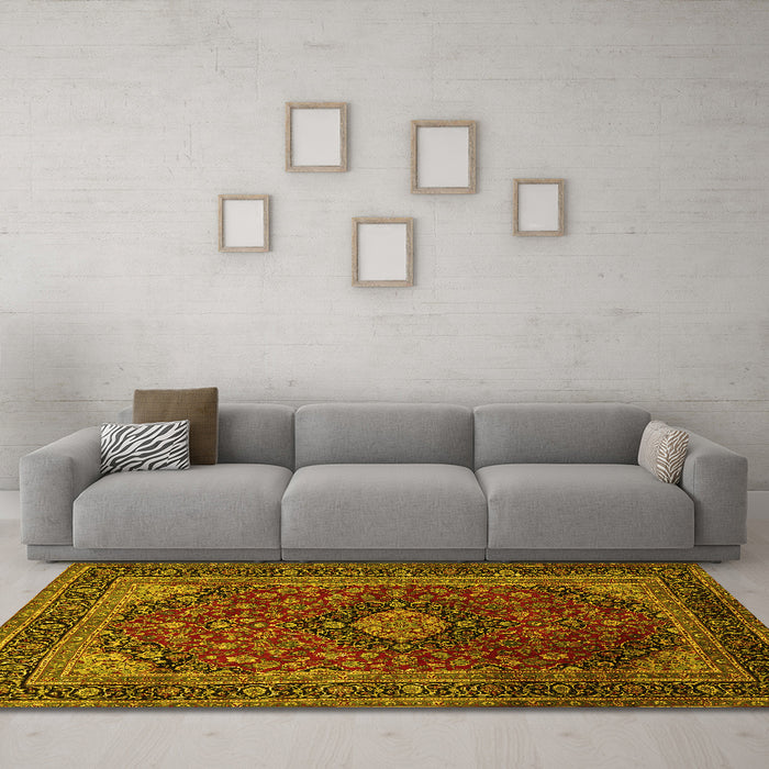 Machine Washable Persian Yellow Traditional Rug in a Living Room, wshtr1926yw