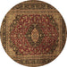 Round Machine Washable Persian Brown Traditional Rug, wshtr1926brn