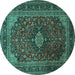 Round Machine Washable Persian Turquoise Traditional Area Rugs, wshtr1926turq