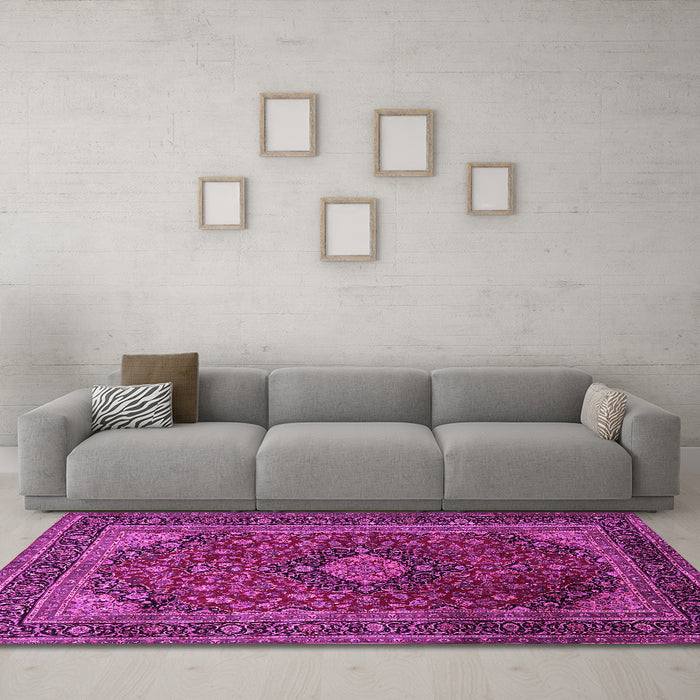 Machine Washable Persian Pink Traditional Rug in a Living Room, wshtr1926pnk
